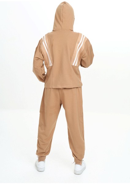 Kız Çocuk Uzun Kol Tiktak Şerit Kapüşonlu Eşofman Takımı
