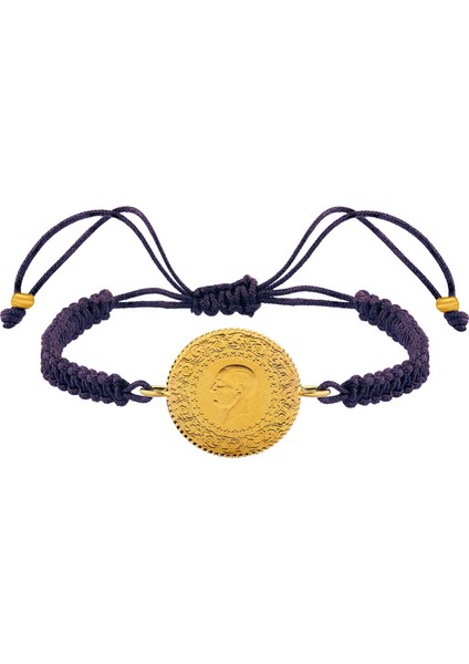 22 Ayar Yeni Çeyrek Altın Mor Ipli Bileklik