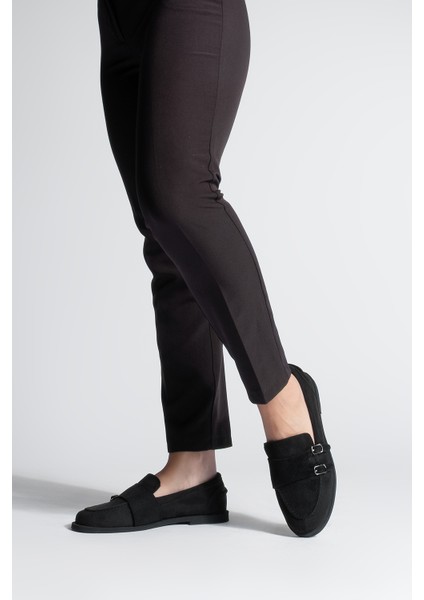 Kadın Loafer Makosen Çift Bantlı Tokalı Günlük Ayakkabı Ovora Siyah Süet fırsatları