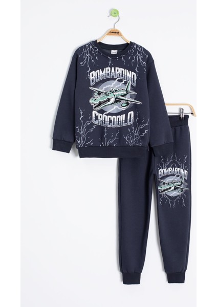 Füme Erkek Çocuk Yazılı Karakter Baskılı Şardonlu Eşofman Takımı 23290