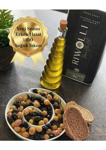 Yeni Sezon Erken Hasat Ayvalık Yöresine Ait %100 Soğuk Sıkım Natürel Sızma Zeytinyağı 5 Lt