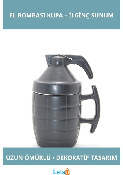 Şık Tasarımlı Porselen El Bombası Kupa Bardak