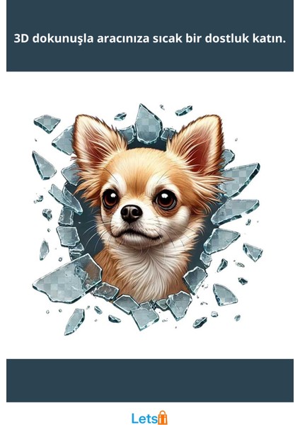 3D Kelebek Camdan Dışarı Çıkan Eğlenceli Chihuahua Araç Stickerı fiyatları
