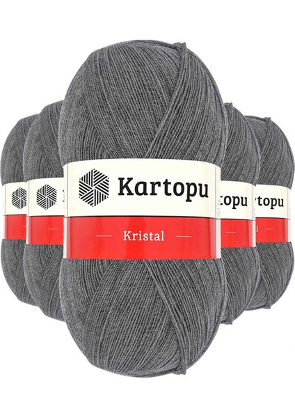 5 Adet Kristal Çift Katlı El Örgü Lif Ipi Orta Gri K1002