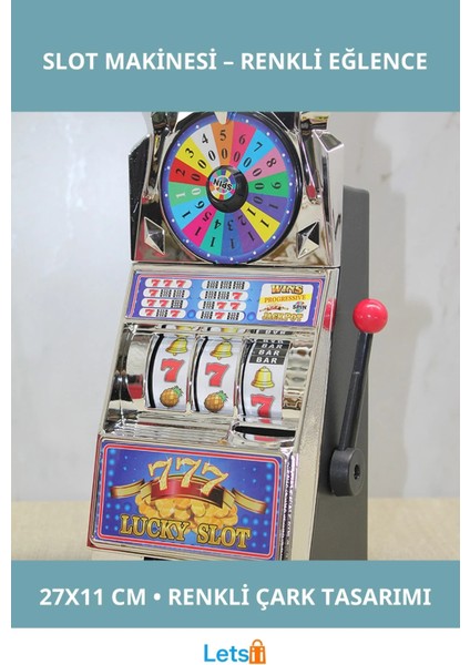 Renkli Slot Makinesi Çarkıfelekli Dekoratif Oyun Aksesuarı 27X11 cm