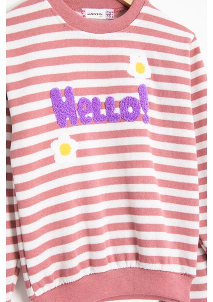 Gül Kurusu Papatya Nakışlı Çizgili Kız Çocuk Takım 23353 fiyatları