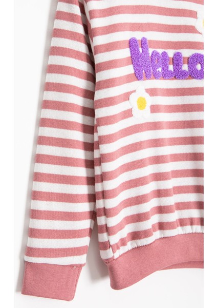 Gül Kurusu Papatya Nakışlı Çizgili Kız Çocuk Takım 23353 modelleri