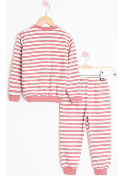 Gül Kurusu Papatya Nakışlı Çizgili Kız Çocuk Takım 23353 fırsatları