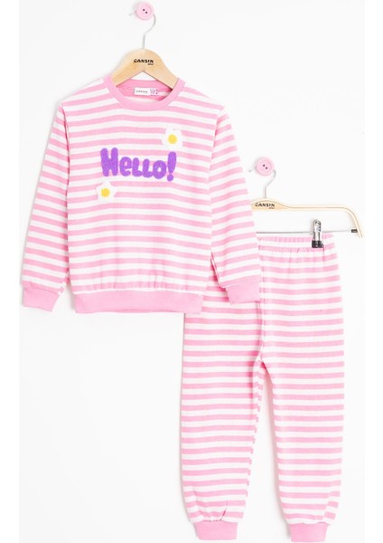 Pembe Papatya Nakışlı Çizgili Kız Çocuk Takım 23350