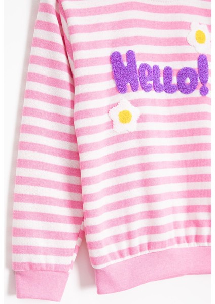 Pembe Papatya Nakışlı Çizgili Kız Çocuk Takım 23350 modelleri