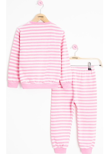 Pembe Papatya Nakışlı Çizgili Kız Çocuk Takım 23350 fırsatları