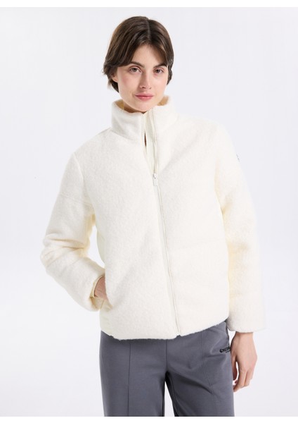 D5WL-MNT3720 Kırık Beyaz Düz Kadın Mont