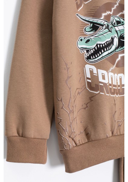 Kahverengi Erkek Çocuk Yazılı Karakter Baskılı Şardonlu Eşofman Takımı 23289 modelleri