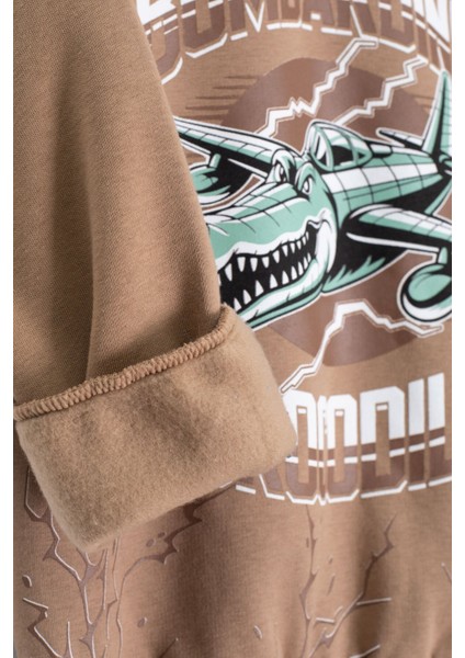 Kahverengi Erkek Çocuk Yazılı Karakter Baskılı Şardonlu Eşofman Takımı 23289 fırsatları