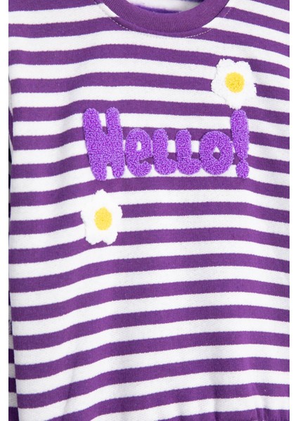 Mor Papatya Nakışlı Çizgili Kız Çocuk Takım 23351 fiyatları