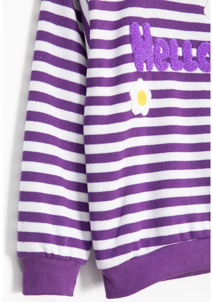 Mor Papatya Nakışlı Çizgili Kız Çocuk Takım 23351 modelleri