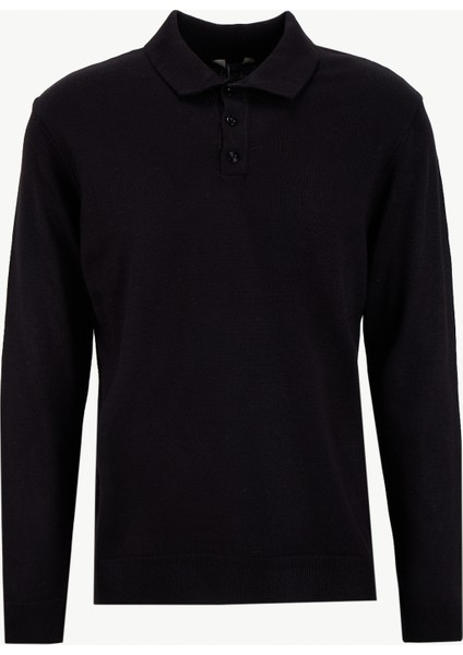 Polo Yaka Basic Düz Siyah Erkek Kazak PBF5WM-KZK9555