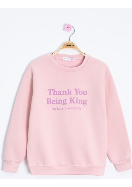 Somon Yazı Baskılı Bisiklet Yaka Kız Çocuk Şardonlu Sweatshirt 23258