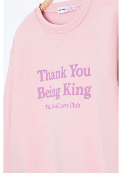 Somon Yazı Baskılı Bisiklet Yaka Kız Çocuk Şardonlu Sweatshirt 23258 fiyatları