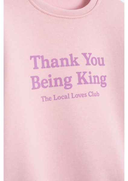 Somon Yazı Baskılı Bisiklet Yaka Kız Çocuk Şardonlu Sweatshirt 23258 fırsatları