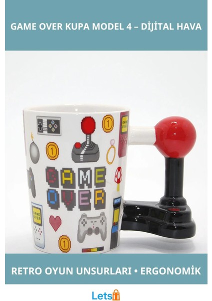 Retro Oyun Temalı Porselen Game Over Kupa Bardak