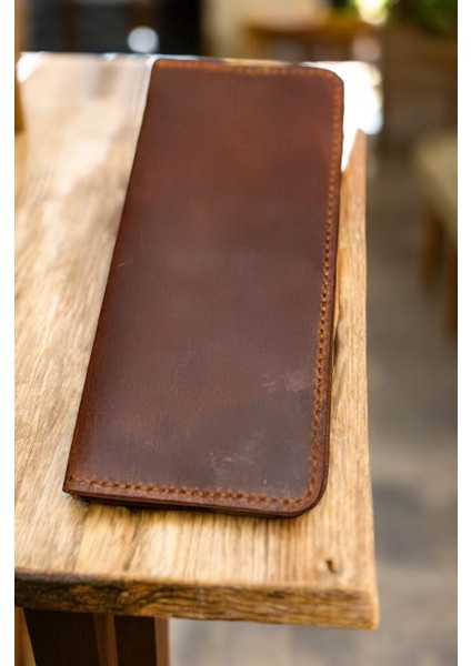 Samira El Yapımı Çıtçıtlı Hakiki Gerçek Deri Kadın Erkek KART Cüzdan Kızıl Taba