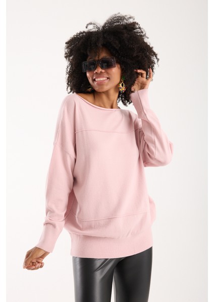 Kadın Pudra Kayık Yaka Triko Bluz fiyatları