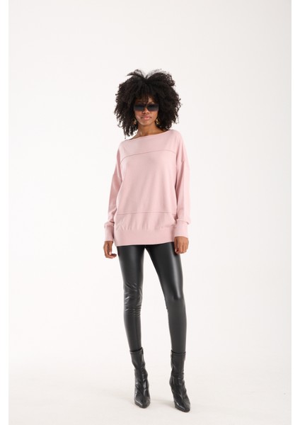 Kadın Pudra Kayık Yaka Triko Bluz