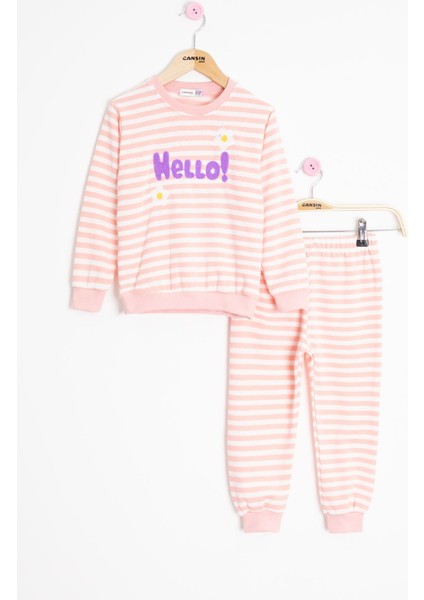 Somon Papatya Nakışlı Çizgili Kız Çocuk Takım 23352