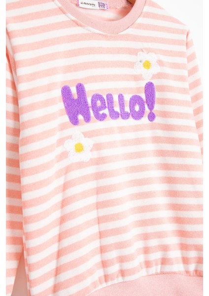 Somon Papatya Nakışlı Çizgili Kız Çocuk Takım 23352 fiyatları