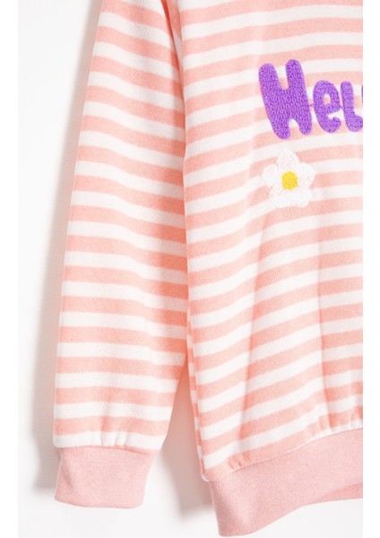 Somon Papatya Nakışlı Çizgili Kız Çocuk Takım 23352 modelleri