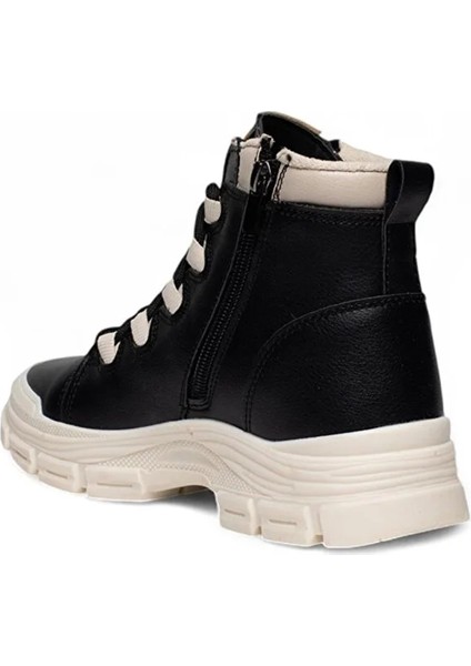 (Conpax) Fermuarlı&bağcıklı Termo Kaymaz Taban Günlük Kadın Bot Siyah Beyaz modelleri