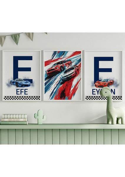 Yarış Arabaları Kardeş Isim Tablo Seti, Çocuk Odası Tablo, Bebek Odası Tablo fiyatları
