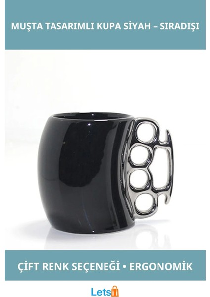 Porselen Muşta Tasarımlı Ergonomik Kupa Bardak Siyah 11X13 cm