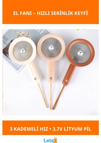 Şarjlı Taşınabilir Mini El Fanı 3 Kademeli Hız Ayarı