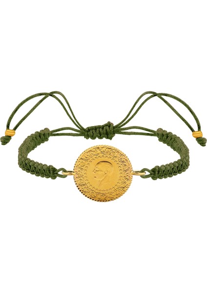 22 Ayar Yeni Çeyrek Altın Haki Renkli Ipli Bileklik
