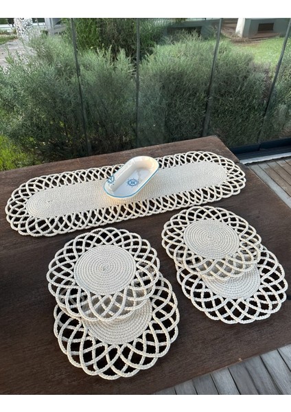 4 Kişilik Hasır Görünümlü Amerikan Servis ve Runner Takımı