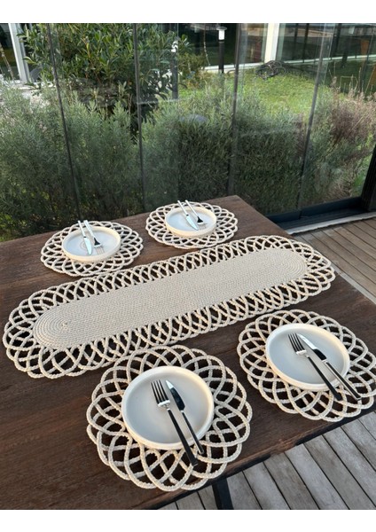 4 Kişilik Hasır Görünümlü Amerikan Servis ve Runner Takımı fiyatları