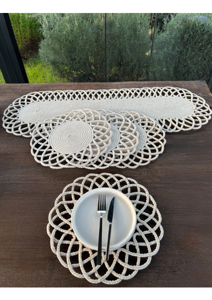 4 Kişilik Hasır Görünümlü Amerikan Servis ve Runner Takımı modelleri