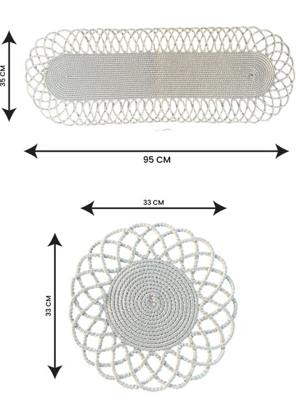 4 Kişilik Hasır Görünümlü Amerikan Servis ve Runner Takımı
