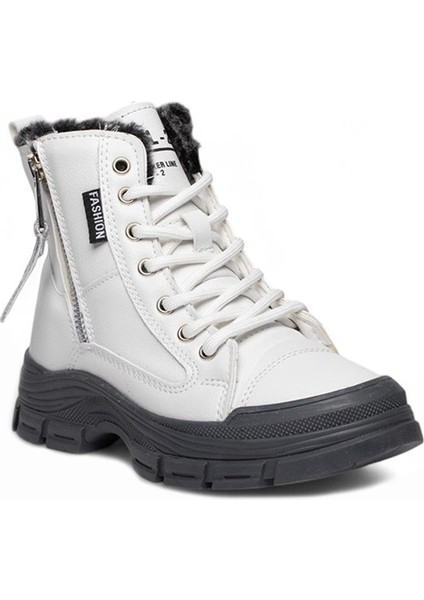 (Conpax) Içi Yünlü Termo Kaymaz Taban Fermuarlı&bağcıklı Çocuk Bot Beyaz modelleri