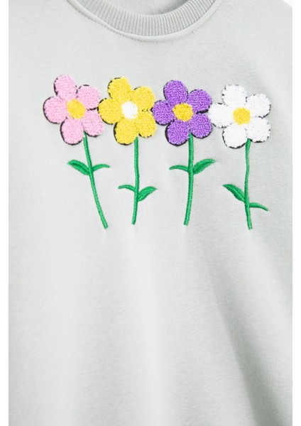 Gri Çiçek Nakışlı Şardonlu Kız Çocuk Eşofman Takımı 23364 fiyatları