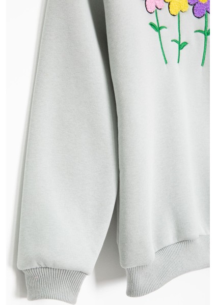 Gri Çiçek Nakışlı Şardonlu Kız Çocuk Eşofman Takımı 23364 modelleri