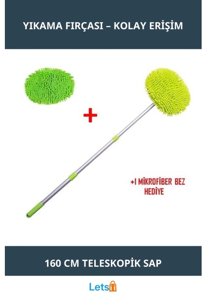 Yedek Bezli Mikrofiber Araba Yıkama Fırçası Teleskopik Sap 1,60M