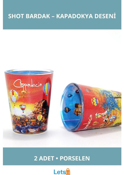 Kapadokya Tasarımlı Dayanıklı Porselen Yöresel Shot Bardak 2 Adet