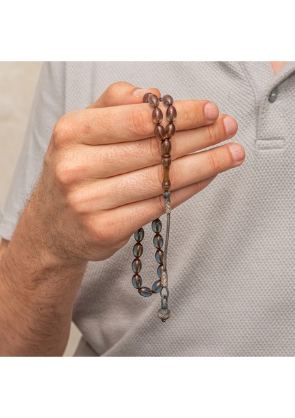 Gümüş Şeffaf Kazaz Püsküllü Sıkma Kehribar Tesbih fiyatları