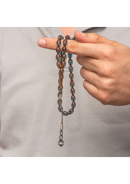 Gümüş Şeffaf Kazaz Püsküllü Sıkma Kehribar Tesbih modelleri