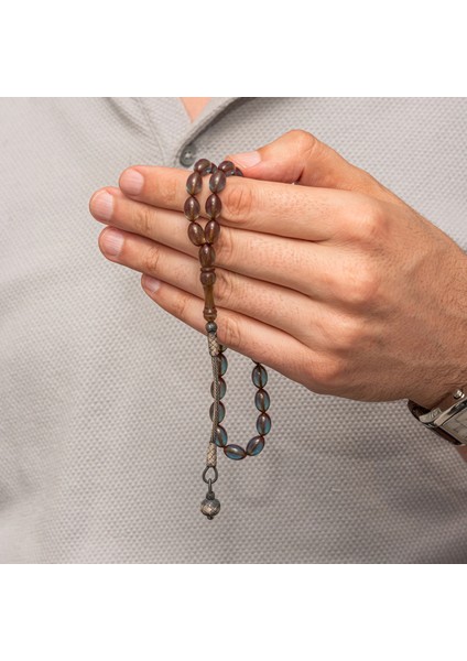 Gümüş Şeffaf Kazaz Püsküllü Sıkma Kehribar Tesbih fırsatları