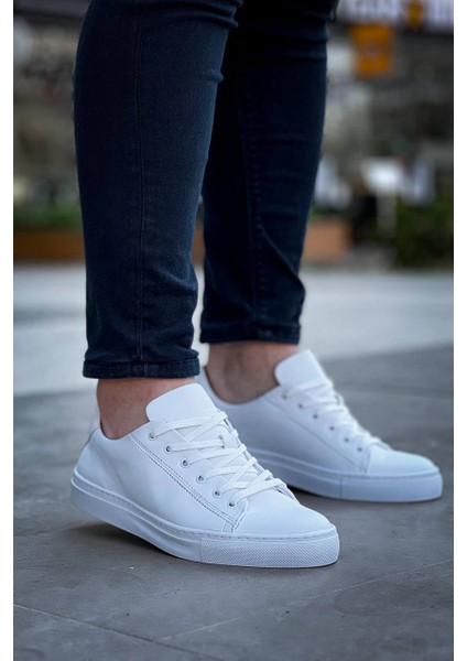 Mtxdpn KB-122 Kuback Beyaz Cilt Yüksek Taban Bağcıklı Günlük Erkek Ayakkabı (Numara: 42)