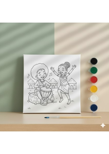 Çocuklar Için Afrika Ritimleri Dansı ve Davul Kültürel Keşif Tuval Boyama Seti